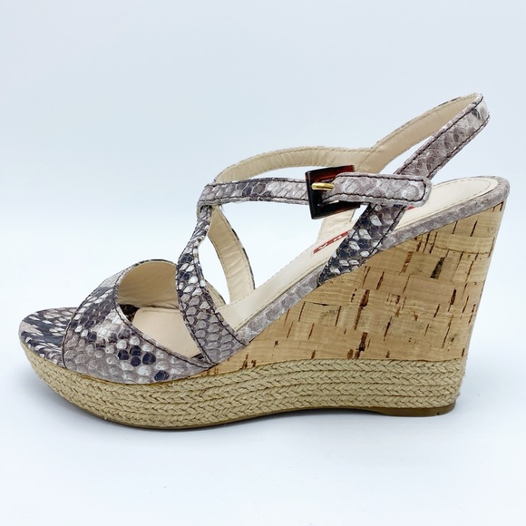 Authentic Prada 36.5/ 6.5 Snakeskin & Cork Wedge Sandal - Picture 3 of 9